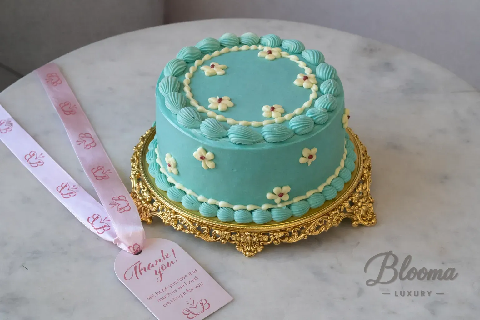 Turquoise Blossom Vanilla Cake