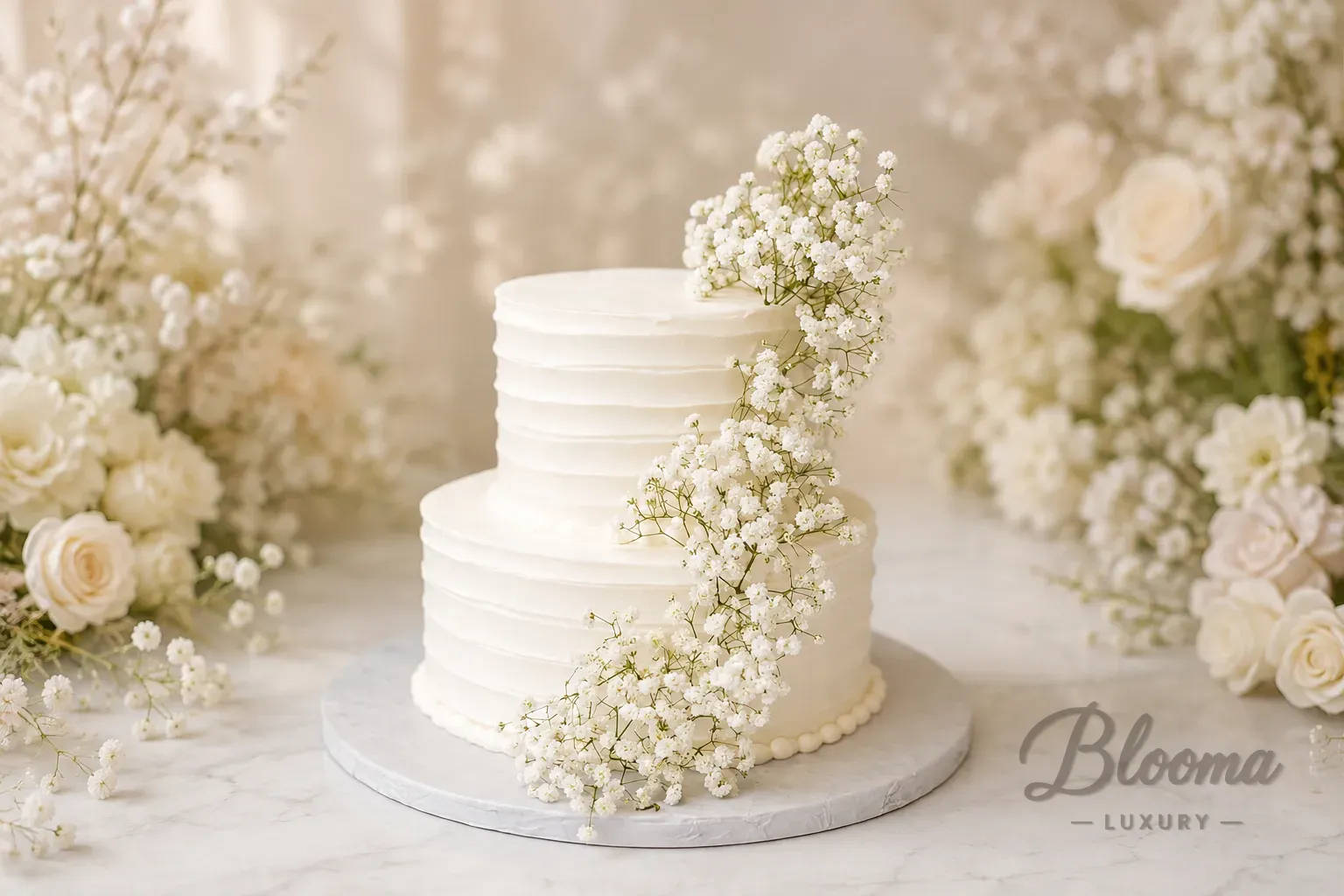 Ethereal Blossom Celebration Cake- Ethereal Blossom Wedding Cake – Luxury Two Tier Floral Cake