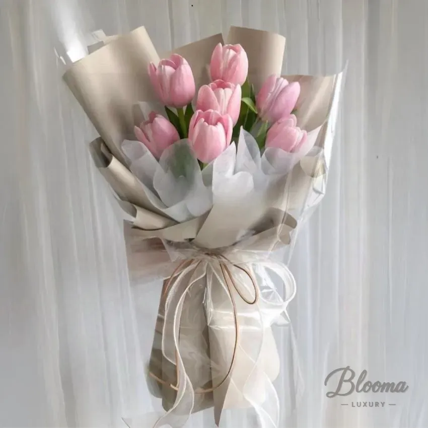 Pink Tulip Elegance Bouquet – 7 Tulips