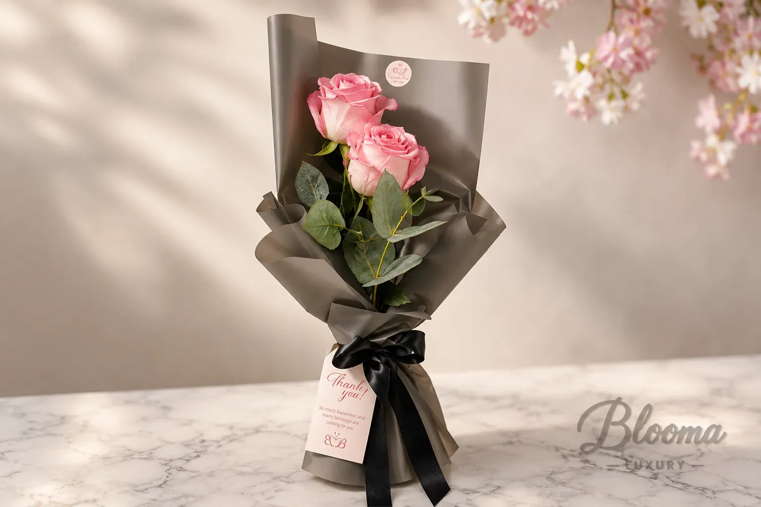 Two Pink Roses Bouquet