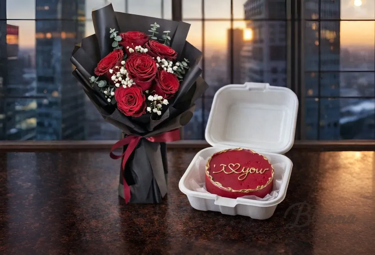 Romantic Red Roses & Mini Love Cake Combo-Combo No.15