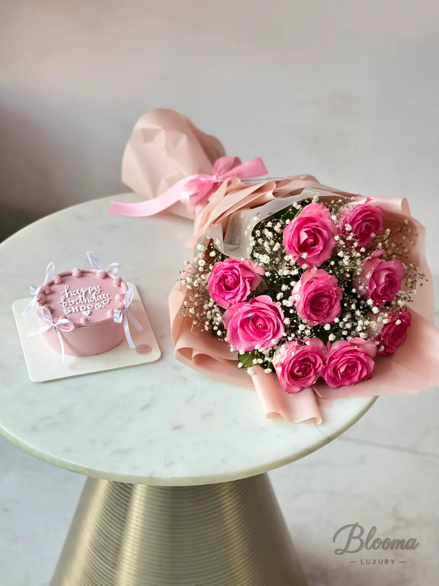 Pink Roses & Mini Birthday Cake Gift Combo-Combo No.33