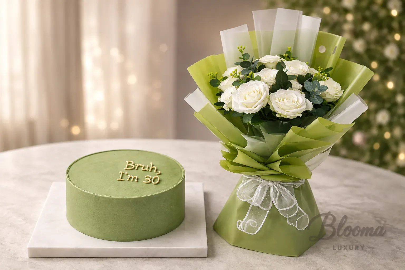 Soft Green Grace Cake & Bloom Combo