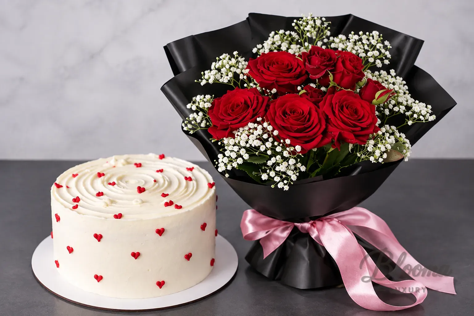 Vanilla Cake And Red Roses Combo