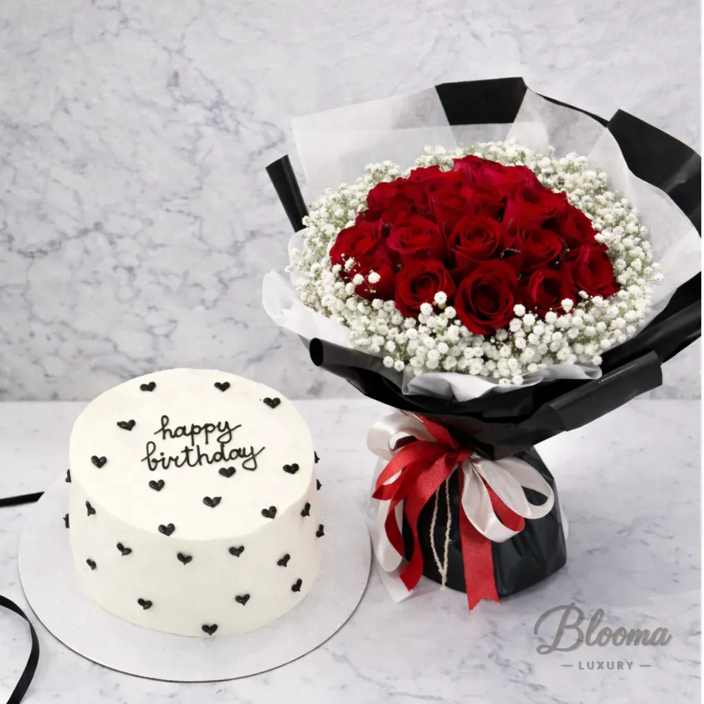 Birthday Cake And Red Roses Combo