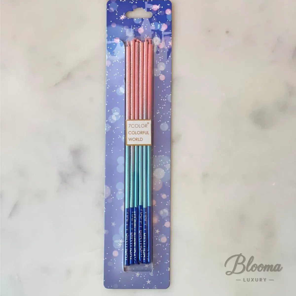 Pastel Glitter Pink & Blue Candles - Pack Of 6