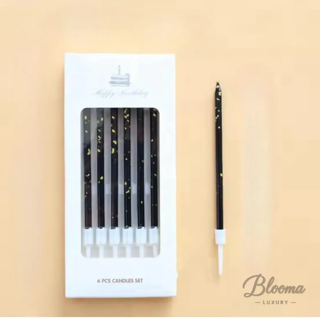 Black Candles With Gold Flakes 6 Pcs Pack