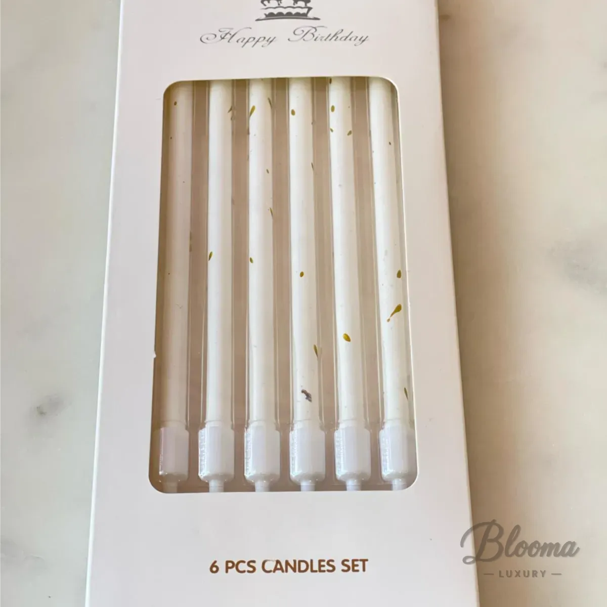White Candles With Gold Flakes 6 Pcs Pack