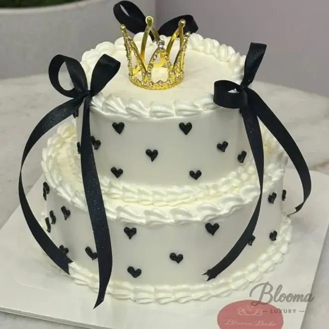 Mini 2 Tier Golden Crown Cake Tiny Hearts 4 to 6 Persons