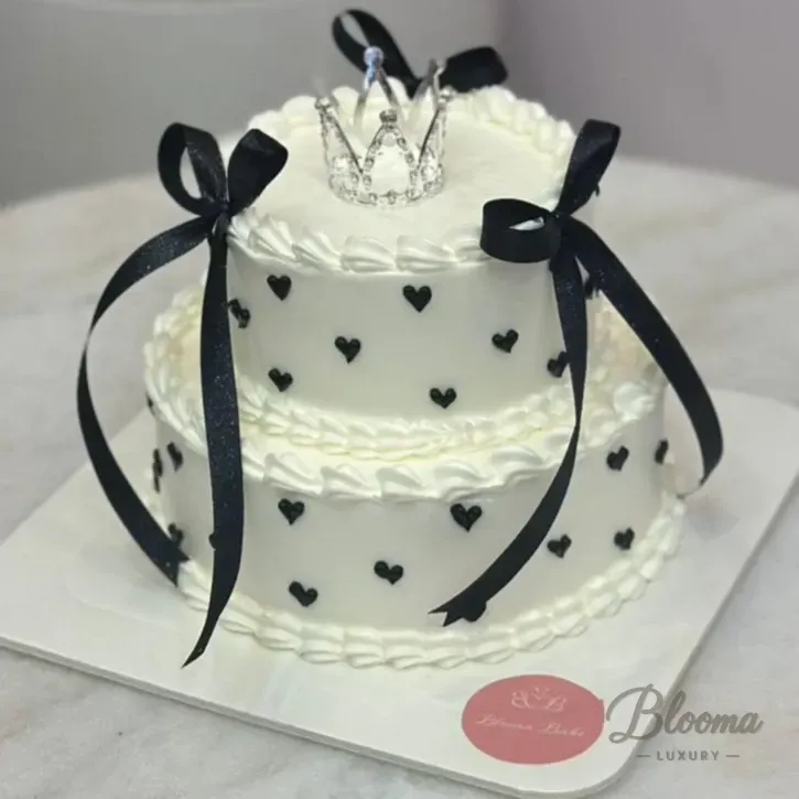 Mini 2 Tier Silver Crown Cake Tiny Hearts 4 to 6 Persons