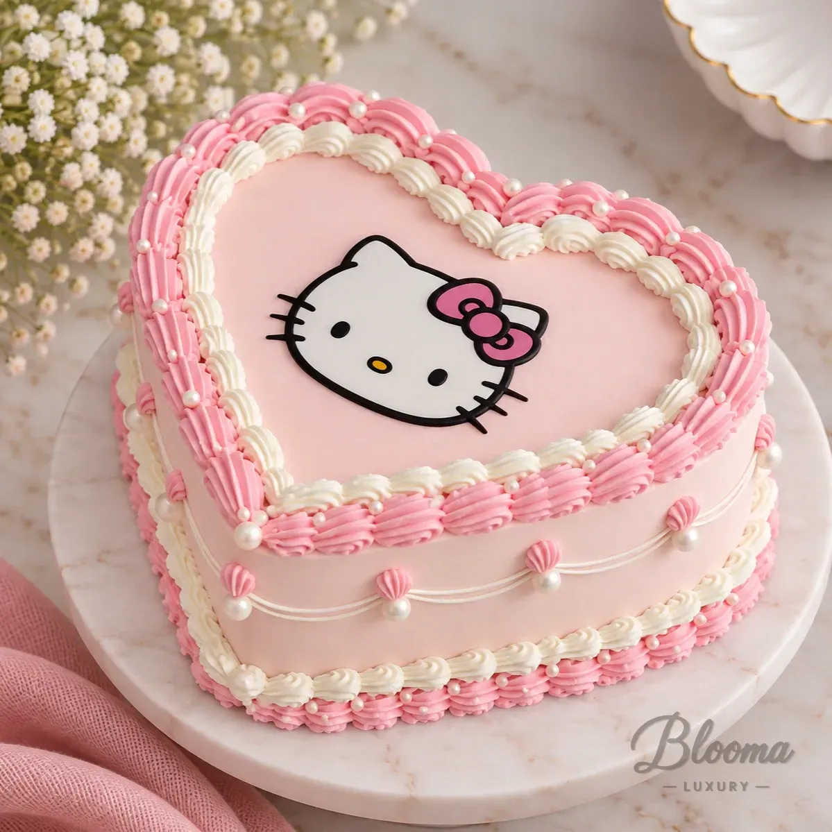 Kitty Theme Vintage Heart Cake Birthday Cake