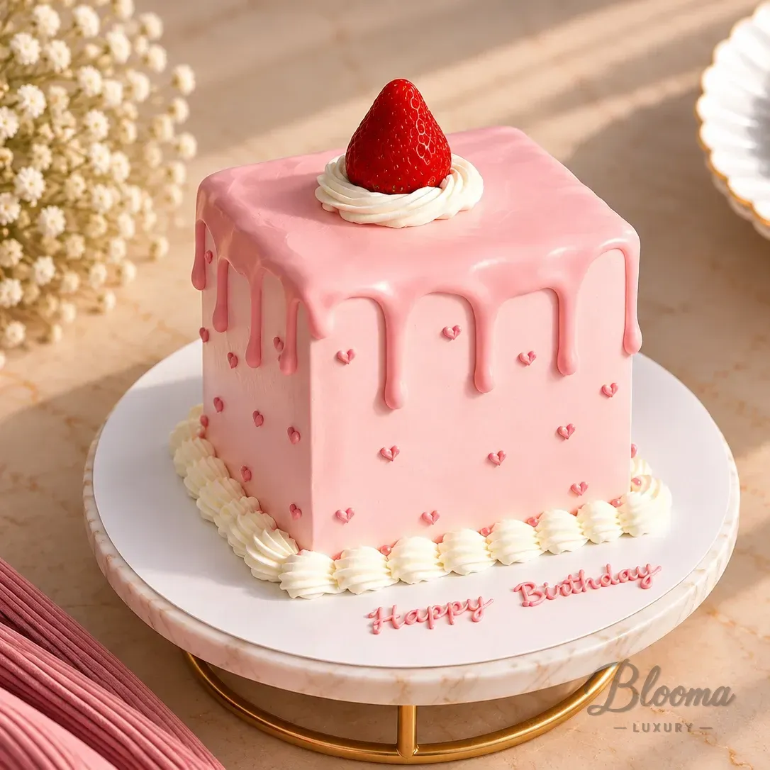 Pink Strawberry Drip Cake