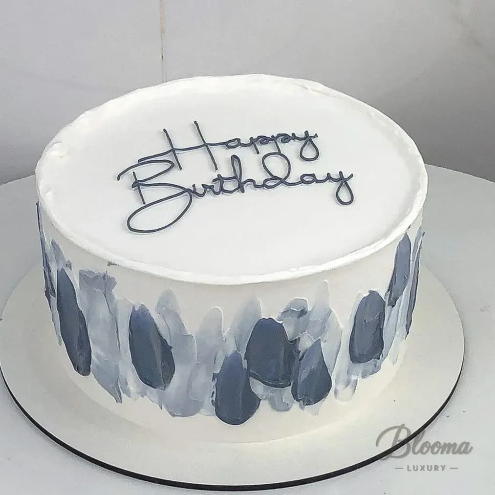 Blue Brushstroke Birthday Cake - Minimalist Vintage Birthday Cake