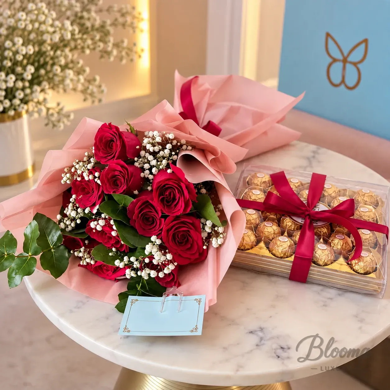 Blooma Red Roses Ferrero Gift Combo