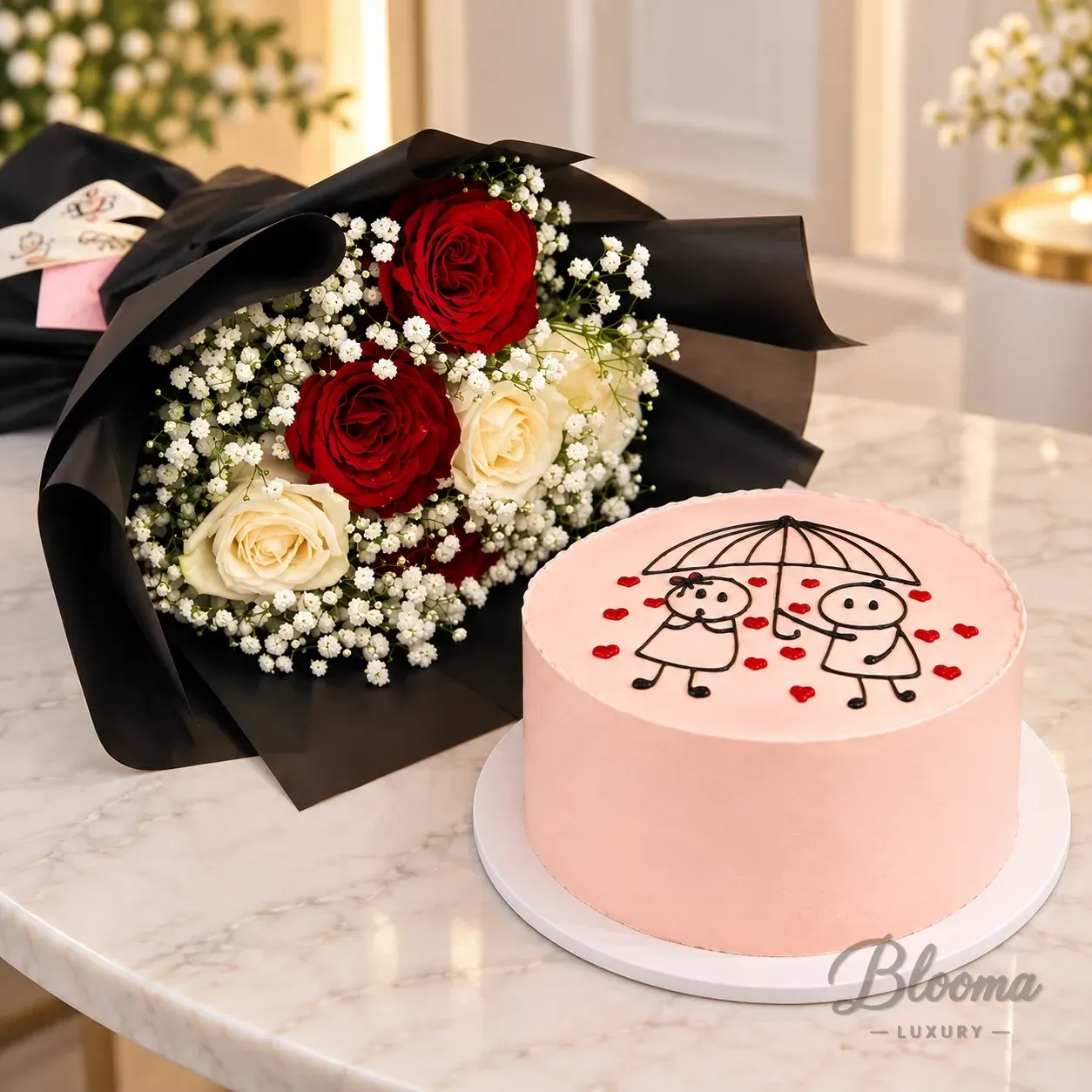 Blooma Cute Umbrella Cake Roses Combo