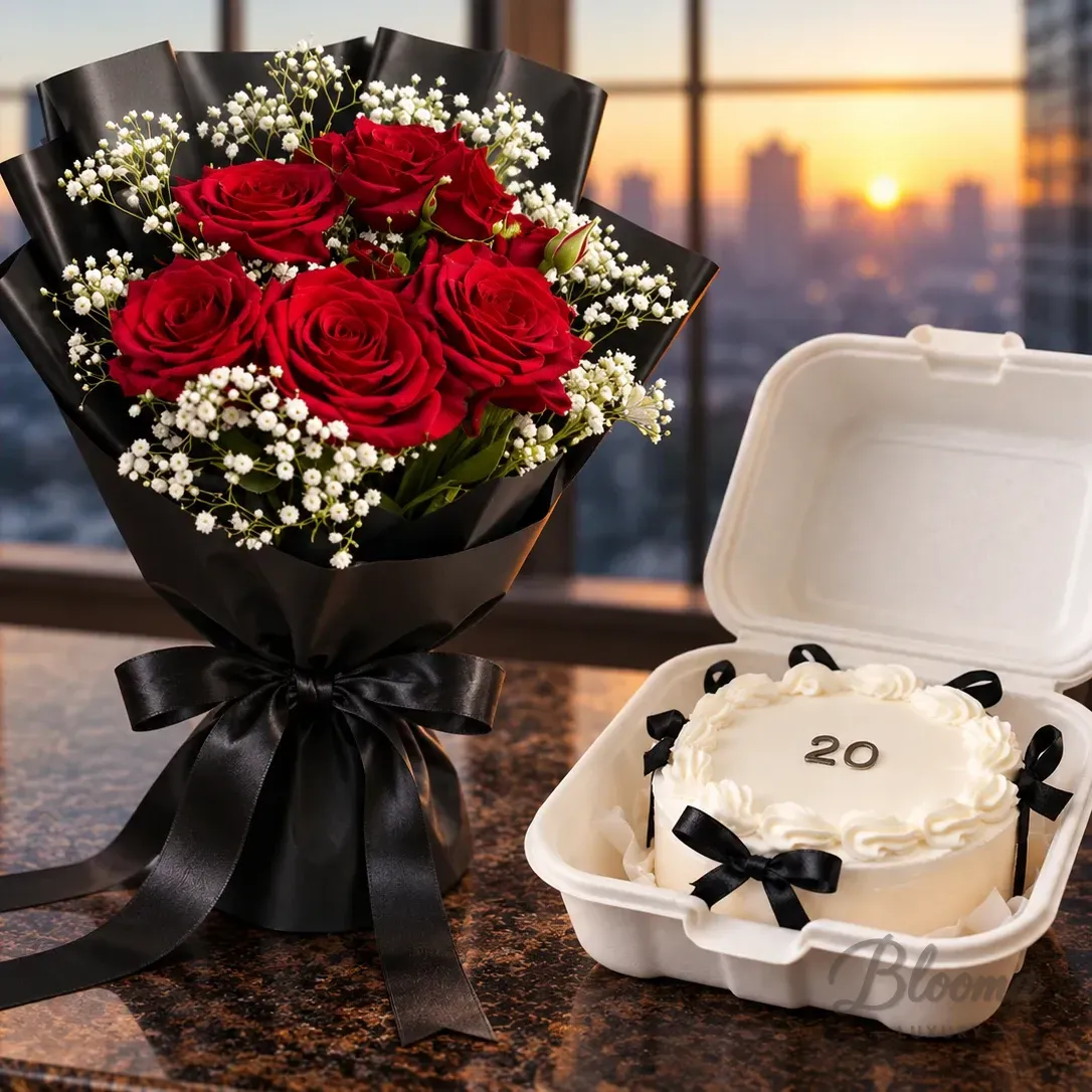 Anniversary Mini Cake & Red Roses Gift Combo-Combo 114