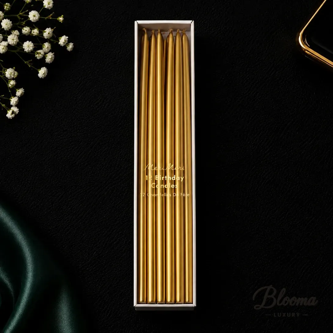 Meri Meri Gold Tall Tapered Candles (12 pcs)