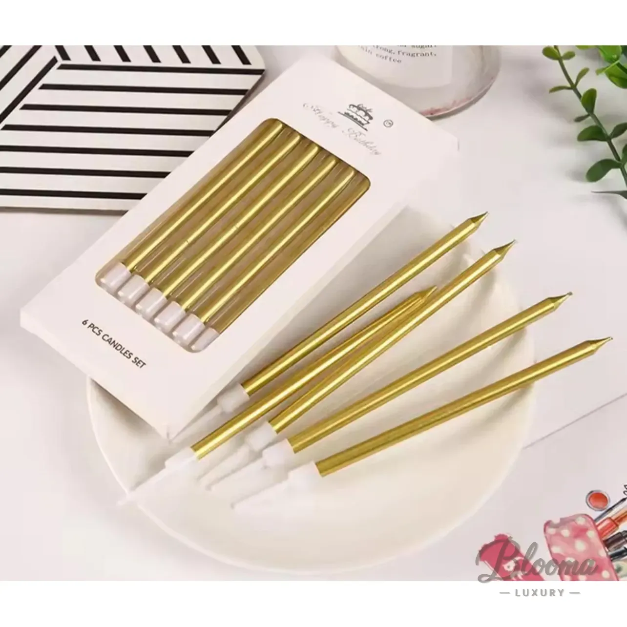 Elegant Birthday Candle –  Gold – 6 Pcs Pack