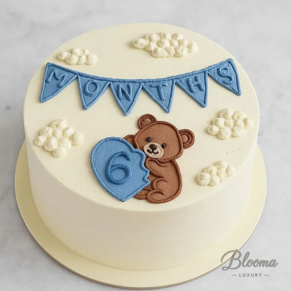Teddy Sky Birthday Cake - 6 Months Birthday Cake – Half Year Birthday Teddy Bear Cake