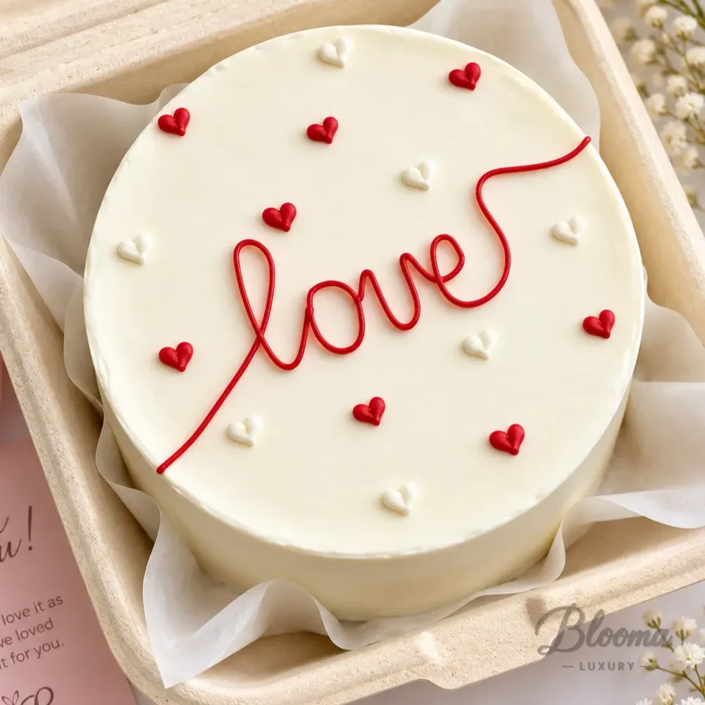 Love Script Bento Cake - red and white hearts (1–2 Persons)