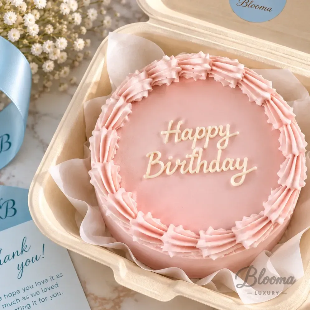 Soft Blush Birthday Bento Cake (1–2 Persons)