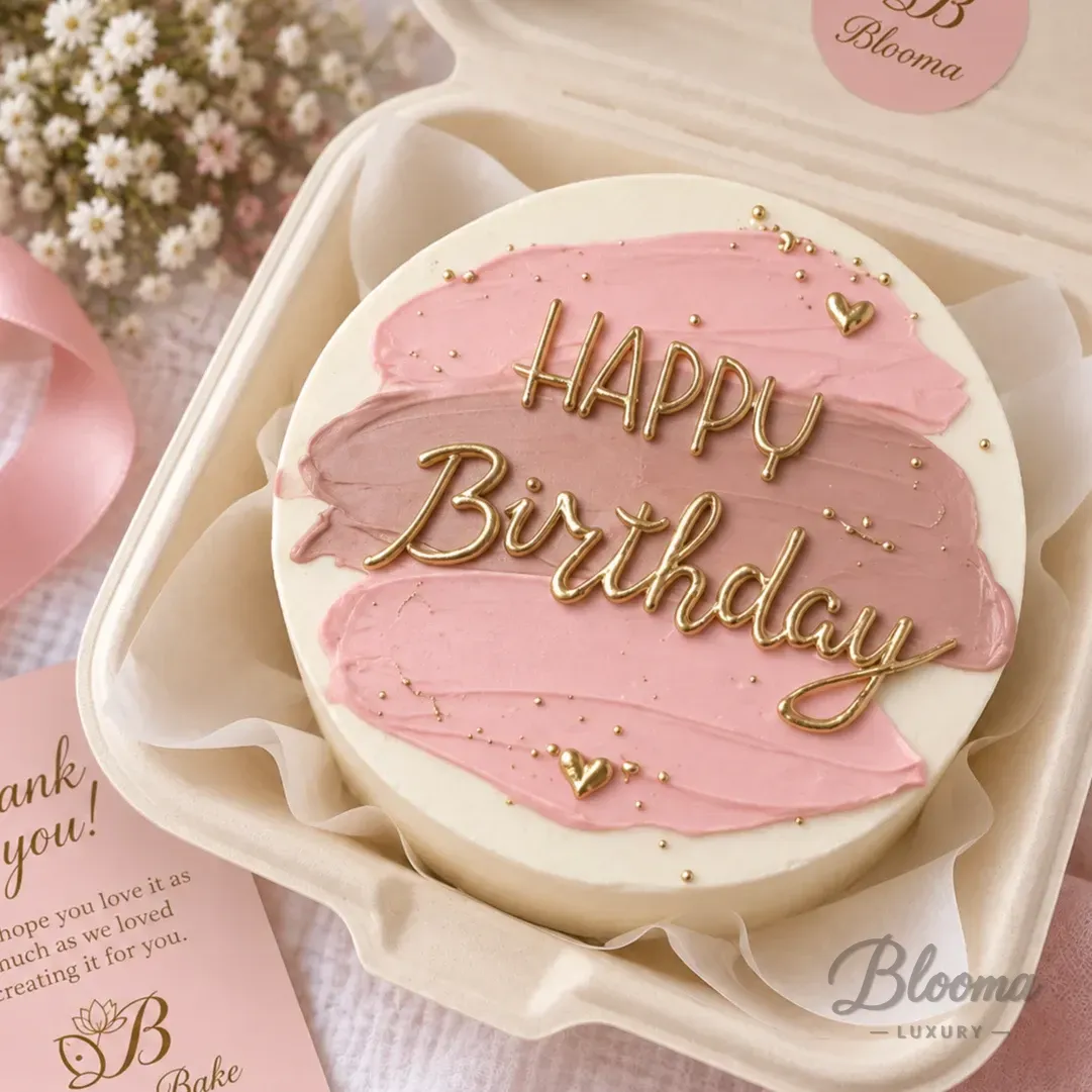 Soft Pink Birthday Bento Cake (1–2 Persons)