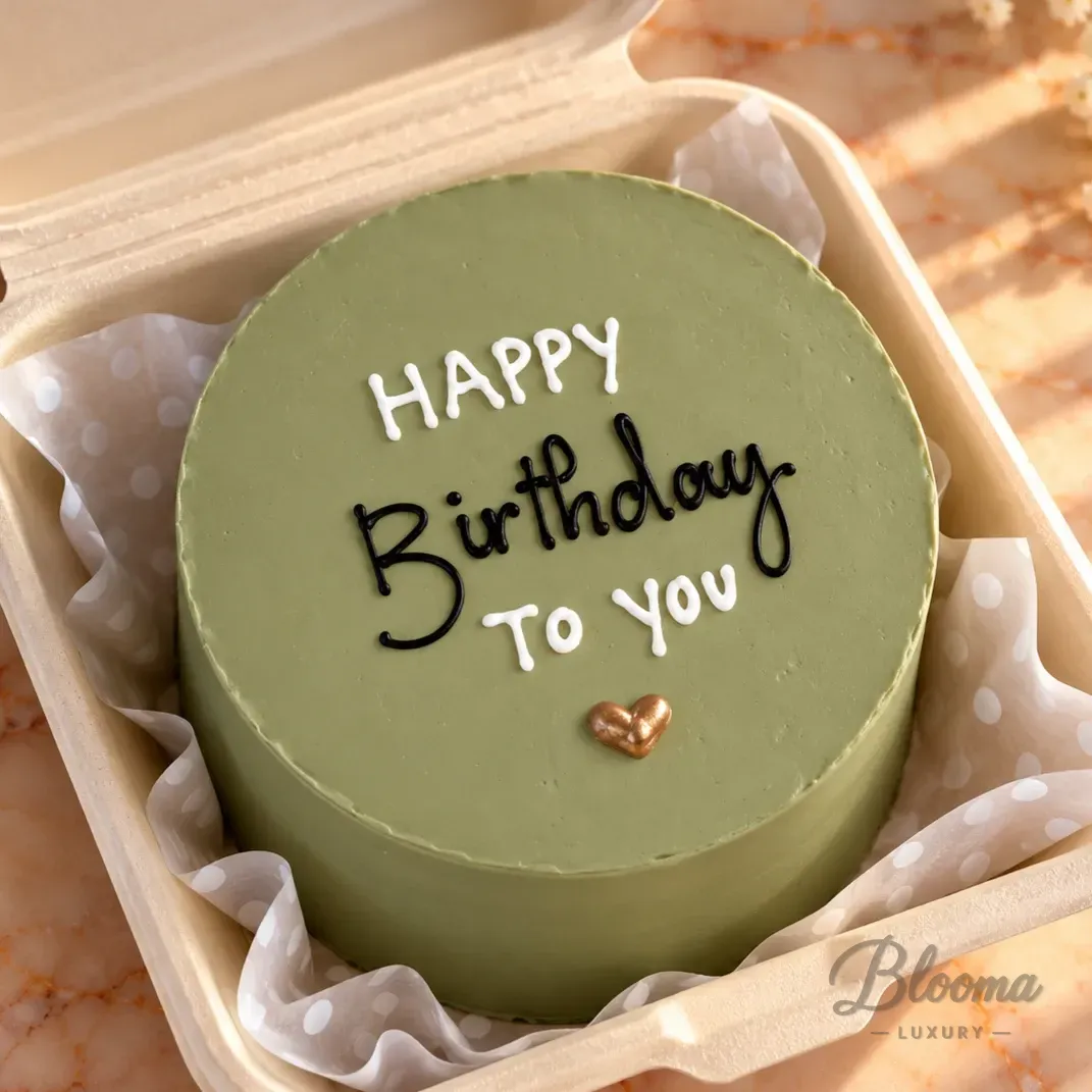 Hbd- Green - Bento Small Mini Cake For 1 Or 2 Persons
