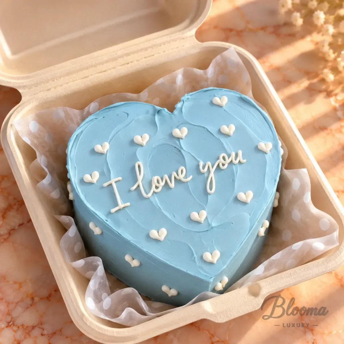  Pastel Blue Heart Mini Bento Cake – Serves 1–2 Persons-Bento No. 730