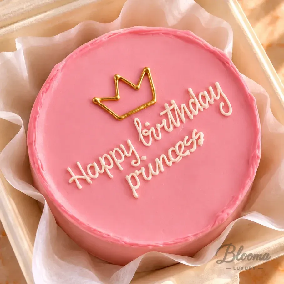 Princess Bento No 714 Happy Birthday Pink Gold Small Mini Cake For 1 Or 2 Persons.