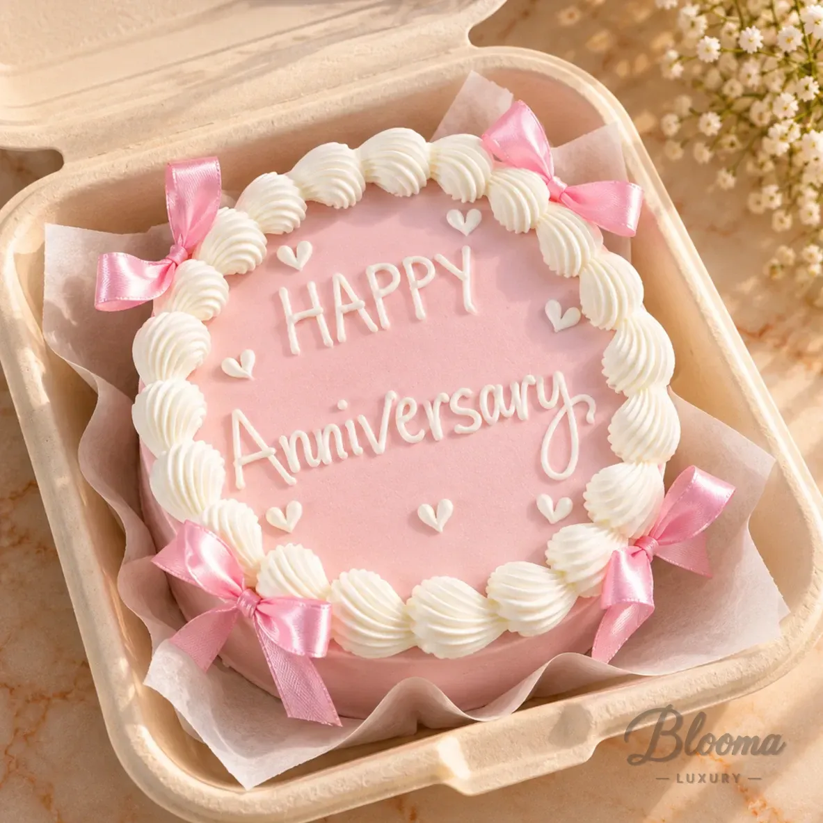 Pink Ribbon Mini Bento Cake – Serves 1–2 Persons -Bento 69