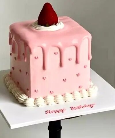 Pink Strawberry Drip Cake